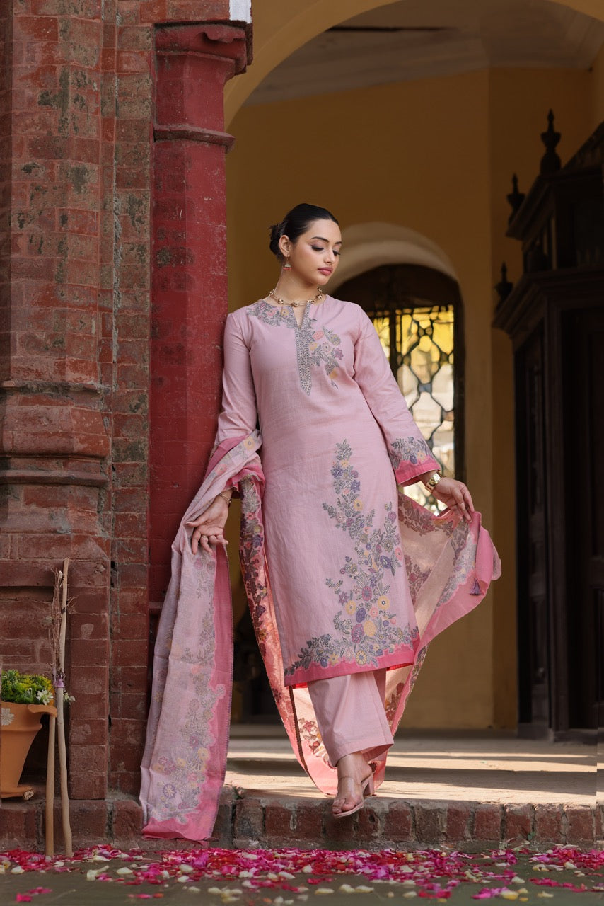 light pink cotton suit for women