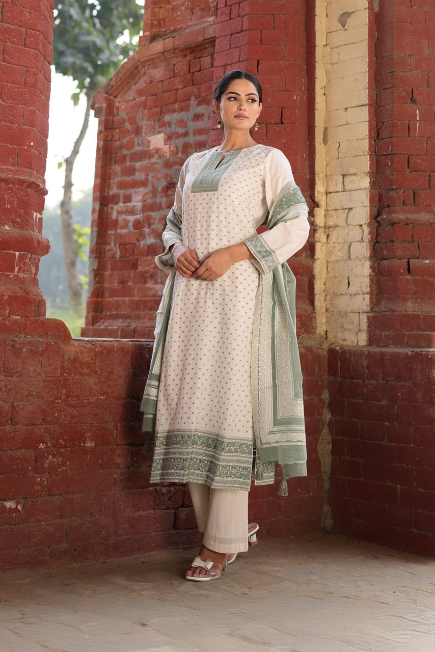 Roza green dot weaving design suits for women
