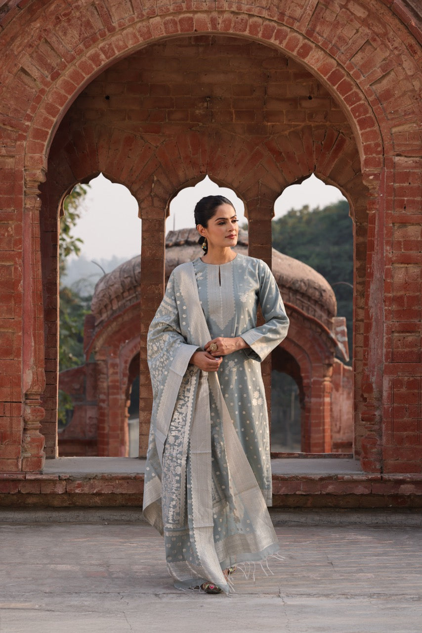 Kinja white chikankari weaving suit for women