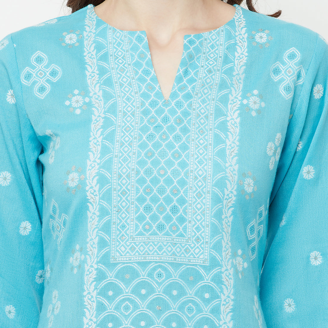 COTTON JACQUARD ZARI WOVEN FEROZI DRESS MATERIAL WITH COTTON SILK DUPATTA